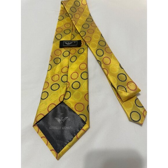 Giorgio Armani Mens Yellow Silk Tie With Geometric Circle Pattern - Picture 3 of 5